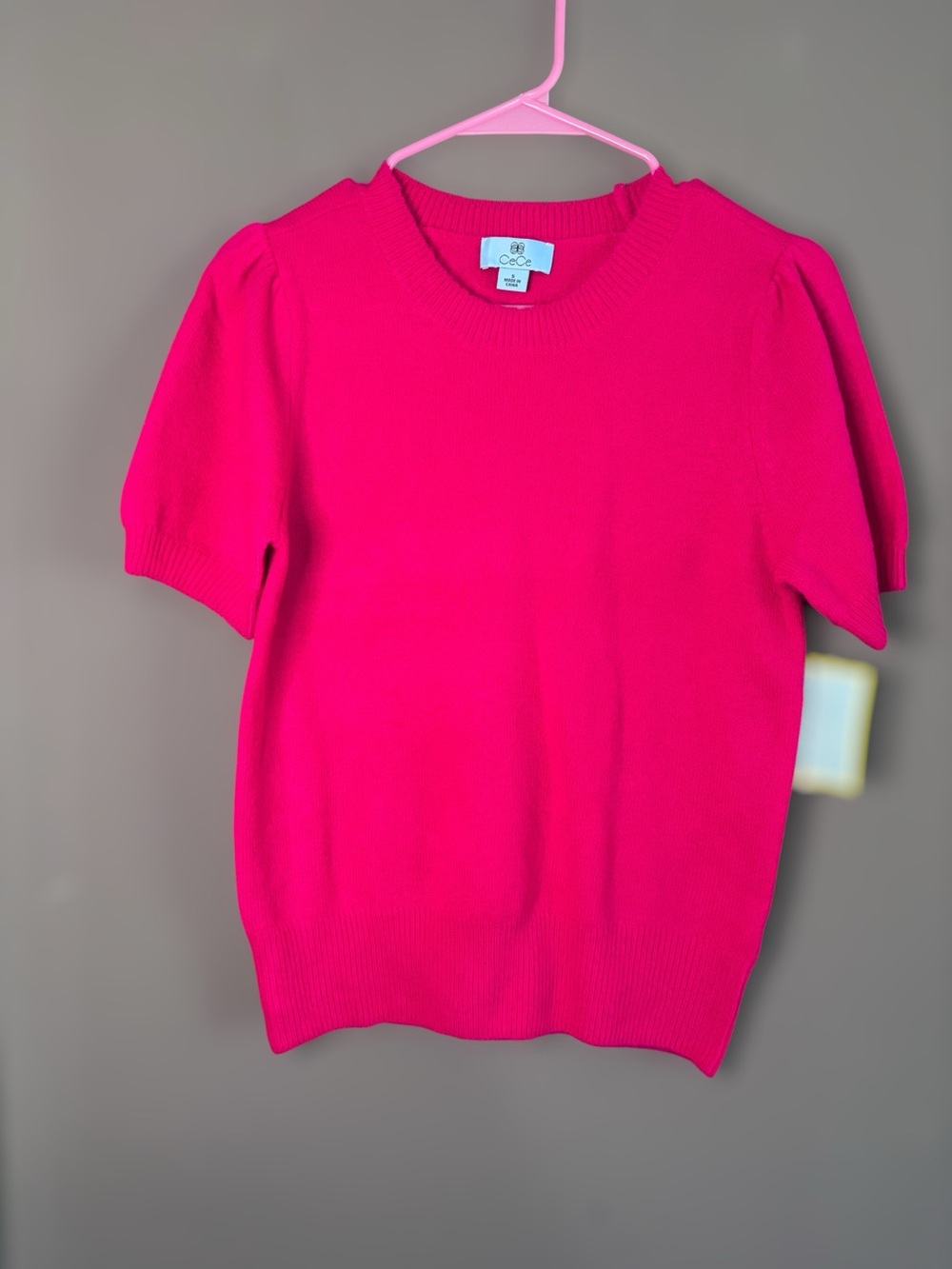 CeCe Hot Pink Puff Short Sleeve Sweater Small
